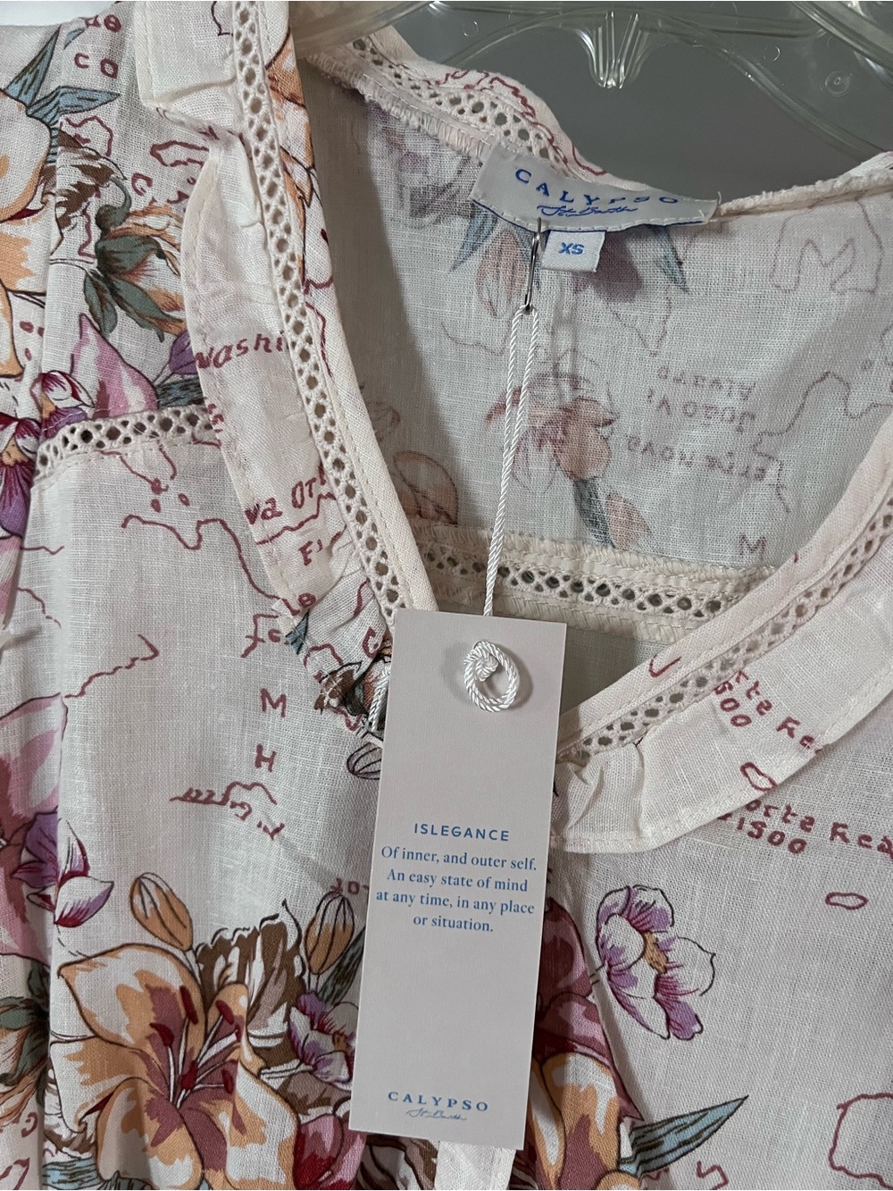 NWT Calypso XS Floral Waist Tie-Front V-Neck Women’s Cream Top